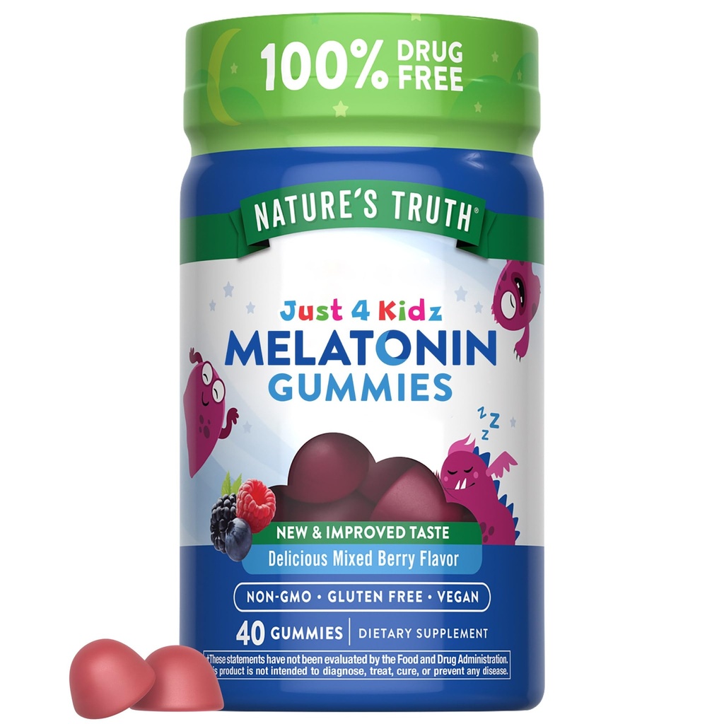 Nature's Truth Kids Melatonin Gummy | 1mg | 40 Count | Vegan, Non-GMO & Gluten Free Gummies | Cherrylicious Maitse