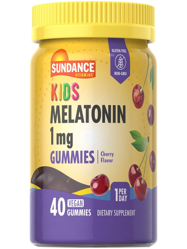 Sundance Kid's Melatoniin Gummies 1mg | 40 Count | Cherry Flavor | Vegan, Non-GMO ja Gluteenivaba täiendus