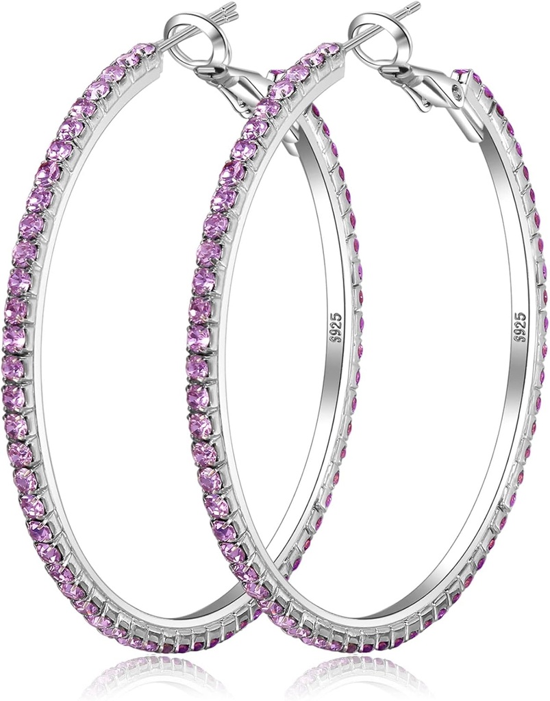 925 Sterling Silver Earrings Suur Reinstone Hoop Kõrvarõngad Big Cubic Zirconia Hoop Kõrvarõngad Õhuke Reinstones Round Hoop Kõrvarõngad naistele 20/30/40/50/60/70 mm Sparkly Hoops Kristallidega Naistele