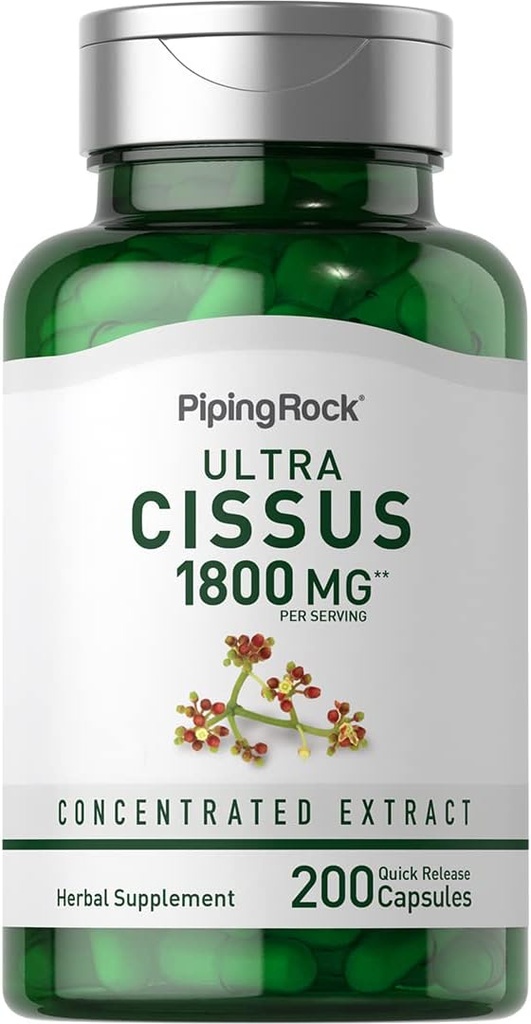 Piping Rock Cissus Quadrangularis Supplement 1800mg | 200 kapslit | Ultra kontsentreeritud taimeekstrakt | Mitte-GMO, Gluteenivaba
