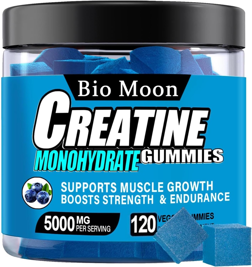 Kreatiinmonohüdraat Kummid 5000mg meestele ja naistele, närimistabletid Kreatiinmonohüdraat lihaste tugevuseks, lihaste ehitaja, energia suurendamine, Pre-Workout Supplement (120 Count) - mustikamaitse