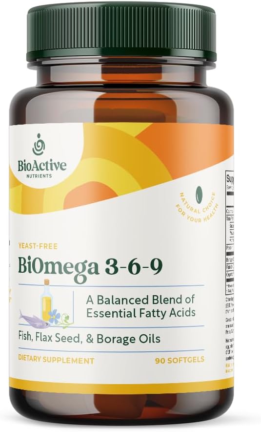 BIOAKTIIVSED TOITAINED BiOmega 3-6-9 Täiendus Softgels naistele ja meestele - Omega 3 6 9 - Parima kala, linaseemneõli ja kurgiõli toidulisandite kompleks - 1200mg - 90 Softgels