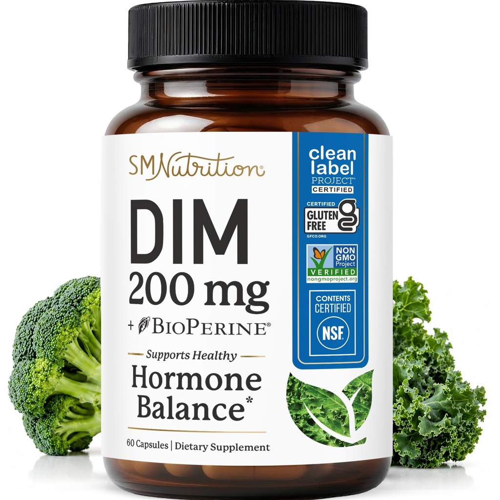 DIM Supplement 200 mg | Östrogeeni tasakaal naistele ja meestele | Hormonaalne akne, hormoonide tasakaal, menopaus ja antioksüdantide toetus | Clean Label Project Certified, Vegan & Soja vaba Diindolüülmetaan | 60 Ct.