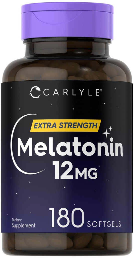 Carlyle Melatoniin 12 mg | 180 Softgel Capsule | Adult Extra Strength Support Supplement | Non- GMO, Gluteenivaba