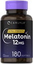Carlyle Melatoniin 12 mg | 180 Softgel Capsule | Adult Extra Strength Support Supplement | Non- GMO, Gluteenivaba