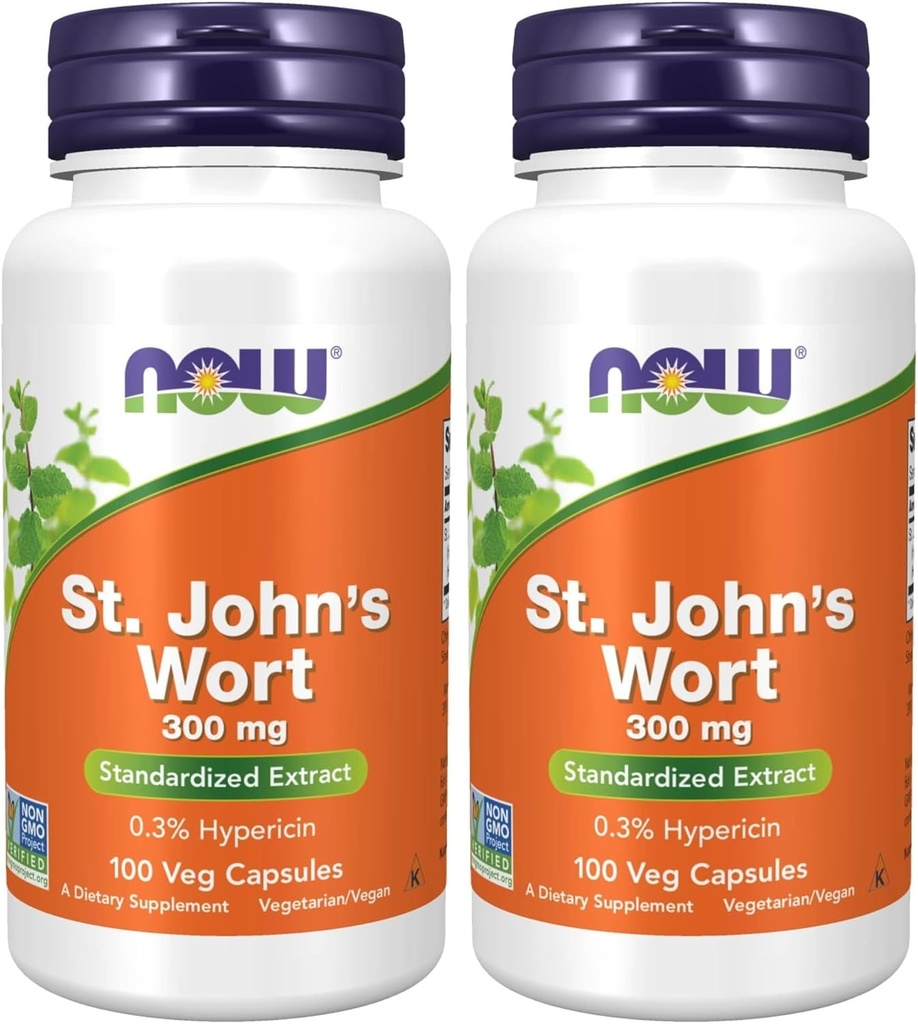 NOW täiendused, naistepuna (Hypericum perforatum) 300 mg, standardekstrakt, 100 köögiviljakapslit (2. pakend)