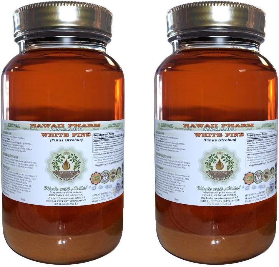 Valge männi alkoholivaba vedelik ekstrakt, valge männi (Pinus Strobus) Kuivatatud koor Glycerite looduslik taimsete toidulisand, Hawaii Pharm, USA 2x32 fl.oz