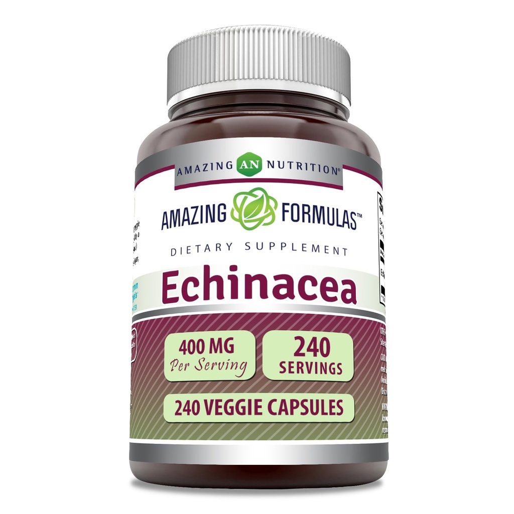 Amazing Formulas Echinacea Supplement | 400 Mg per Serving | 240 Veggie kapslid | Mitte-GMO | Gluteenivaba | Valmistatud USAs