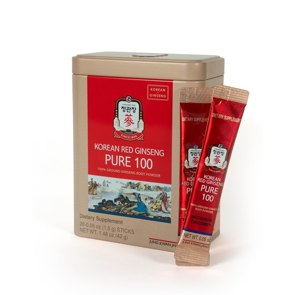 JungKwanJang Korea punane ženšenn Pure 100 - Panax ženšenni pulberpulber toidulisandeid - Energia Boost & Immune Support - Vegan, Kofeiinivaba, Gluteenivaba & Non-GMO (Net Wt. 1.48 oz, 30 Sticks)
