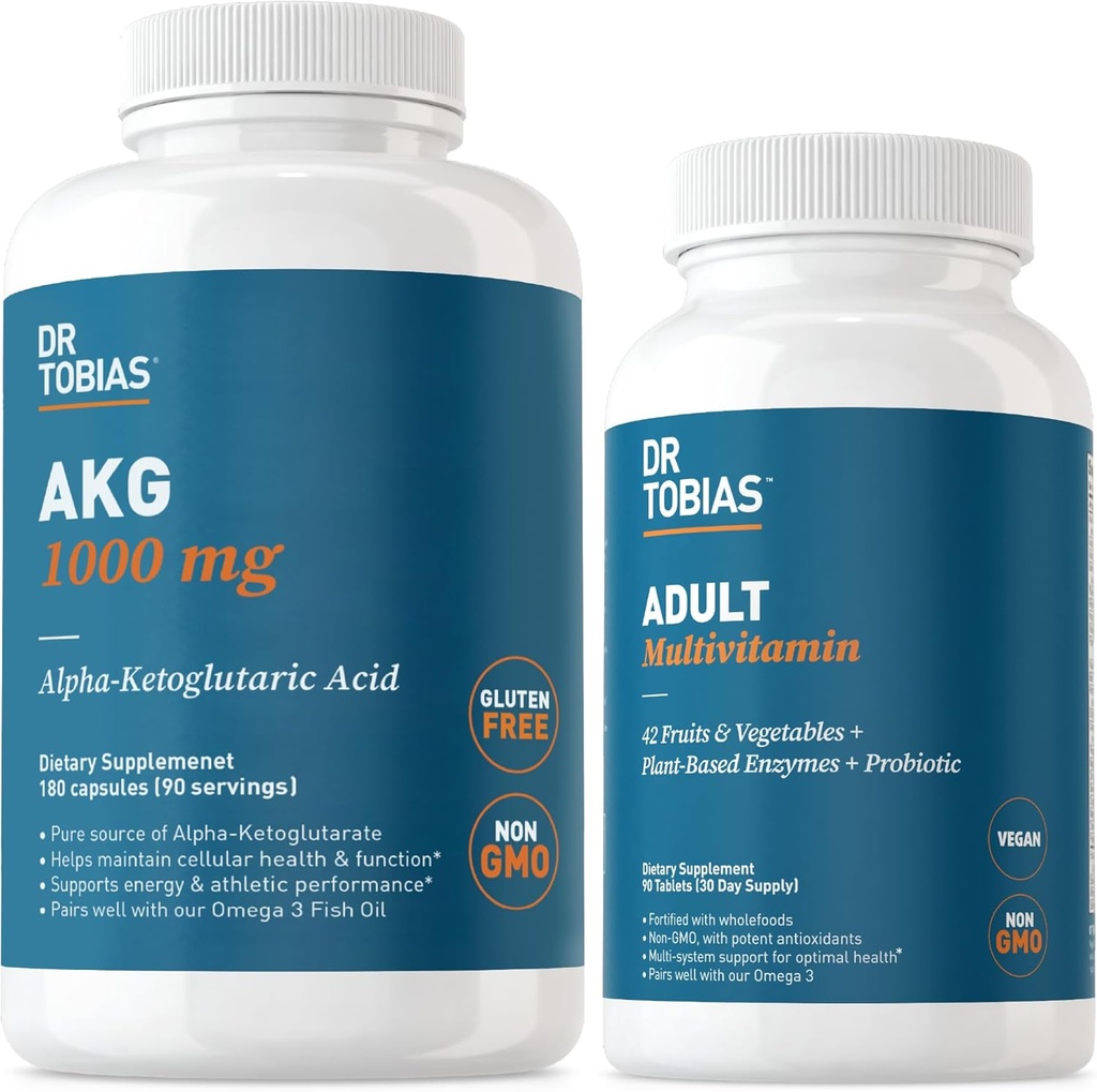 Dr Tobias AKG täiendus ja täiskasvanute multivitamiinid - terviklik rakuenergia ja toitainete toetus üldisele heaolule ja elujõule, vegan, GMO-vaba