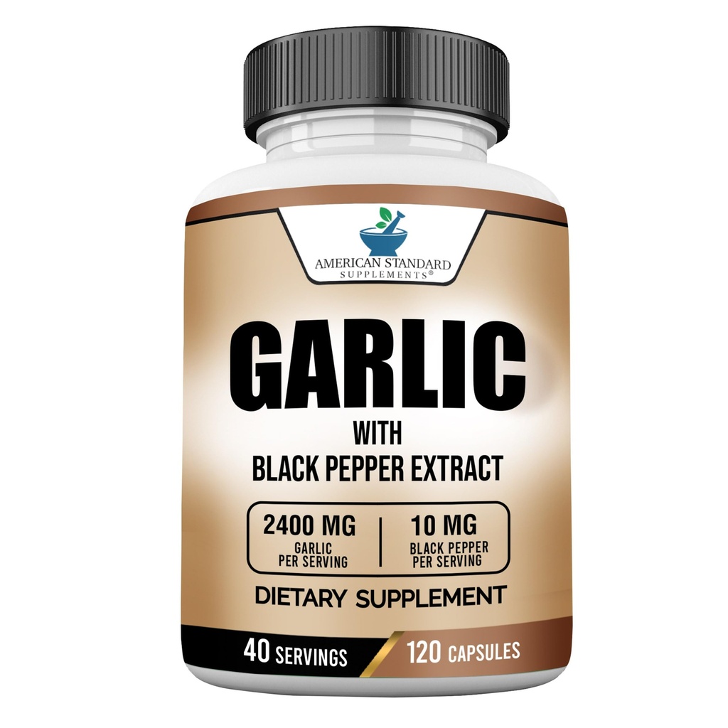 American Standard Supplements Küüslauk 2400mg Serving Black Pepper Fruit Extract – Vegan, Gluteenivaba, Non-GMO, 120 kapslit, 40 Servings