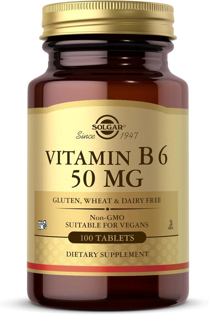 Solgar Vitamiin B6 50 mg - 100 tabletti - Non-GMO, Vegan, Gluteenivaba, Piimavaba, Kosher - 100 Servings