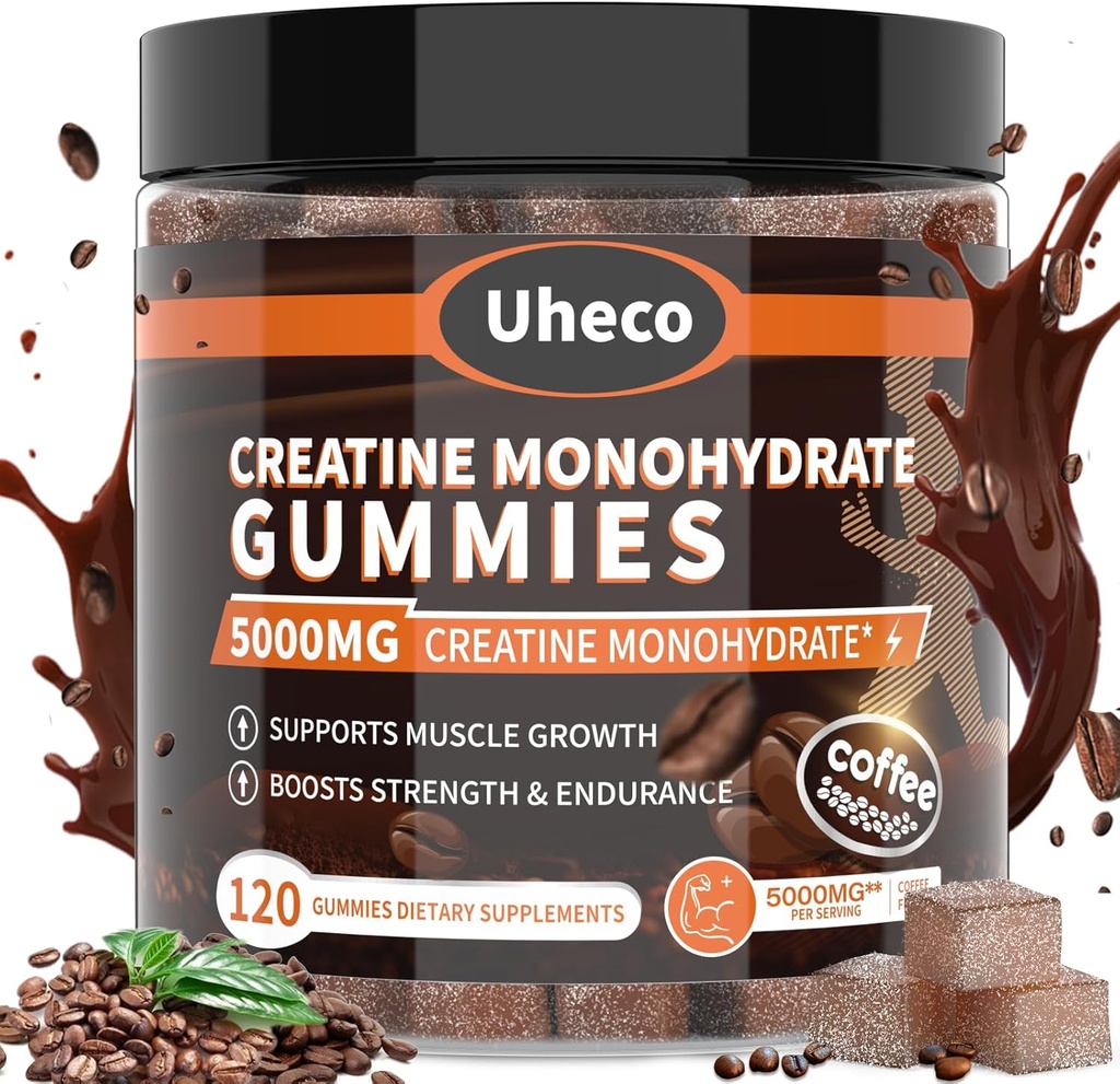 Kohvimaitse Kreatiin Monohüdraat Kummid 5000mg meestele ja naistele, Sisaldab L-Tauriin + Vitamiin B12, Betaiin, L-tsitrulliin lihaste tugevuseks, Parandage treeningu vastupidavust -116 Count