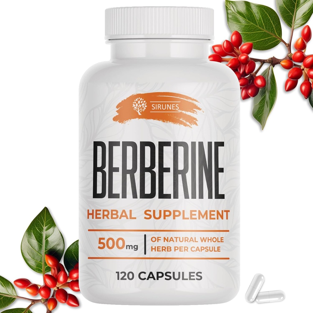 SIRUNES Berberine Supplement - Berberine HCL Dietary Supplement meestele ja naistele - Non GMO Berberine 500mg - Ideaalne immuunsüsteemi tugi, süda, kolesterooli tase 120 kapslit