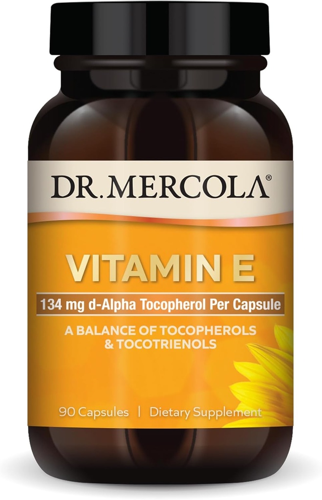 Dr Mercola E-vitamiin, 90 serveerimist (90 kapslit), 134 mg kapsli kohta, toidulisand, toetab tervislikku nahka, mitte-GMO