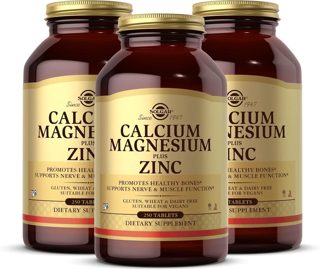 Solgar Calcium Plus Tsink - 250 tabletti, pakend 3 - edendab tervislikke luid, toetab närvide ja lihaste funktsiooni - mitte-GMO, vegan, gluteenivaba - 250 kogu teenust