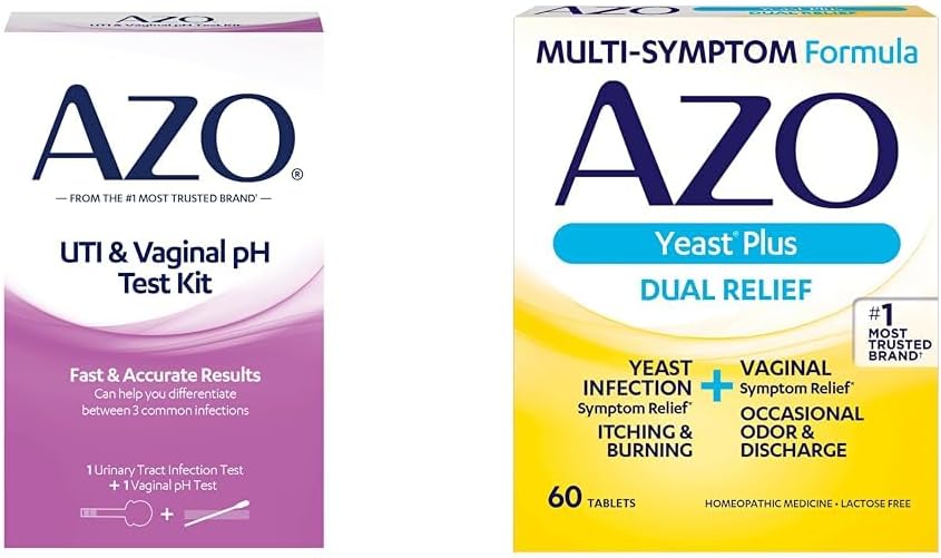 AZO kuseteede infektsiooni testriba + Vaginaalne pH testkomplekt + pärmseente infektsioon & Vaginaalne sümptomite leevendamise tabletid, 60 loend