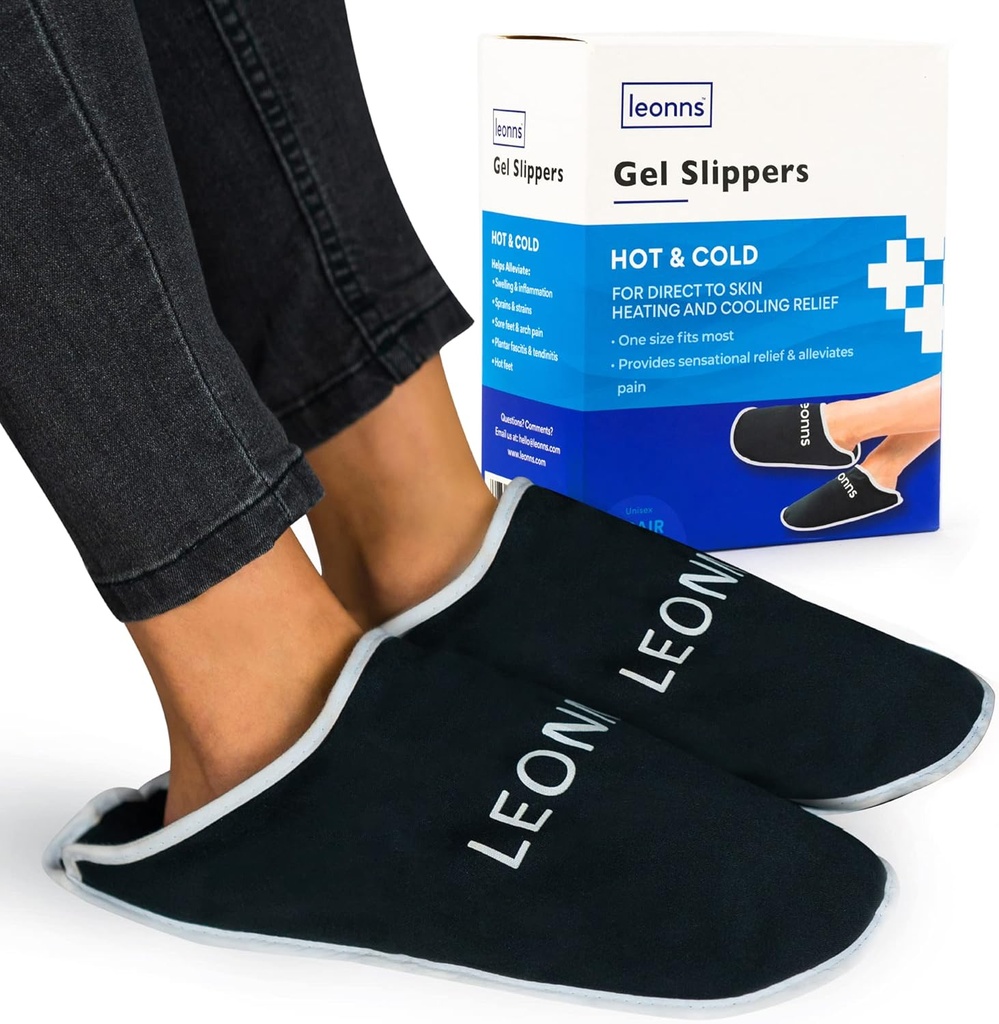 Geel Ice Pack Slippers - pakub kuuma ja külma ravi jalgade valu, neuropaatia valu leevendamiseks jalgadele, Gout Relief, paistes jalad, Plantar Fasciitis ja kanna Spurs - üks suurus sobib kõige rohkem (must)