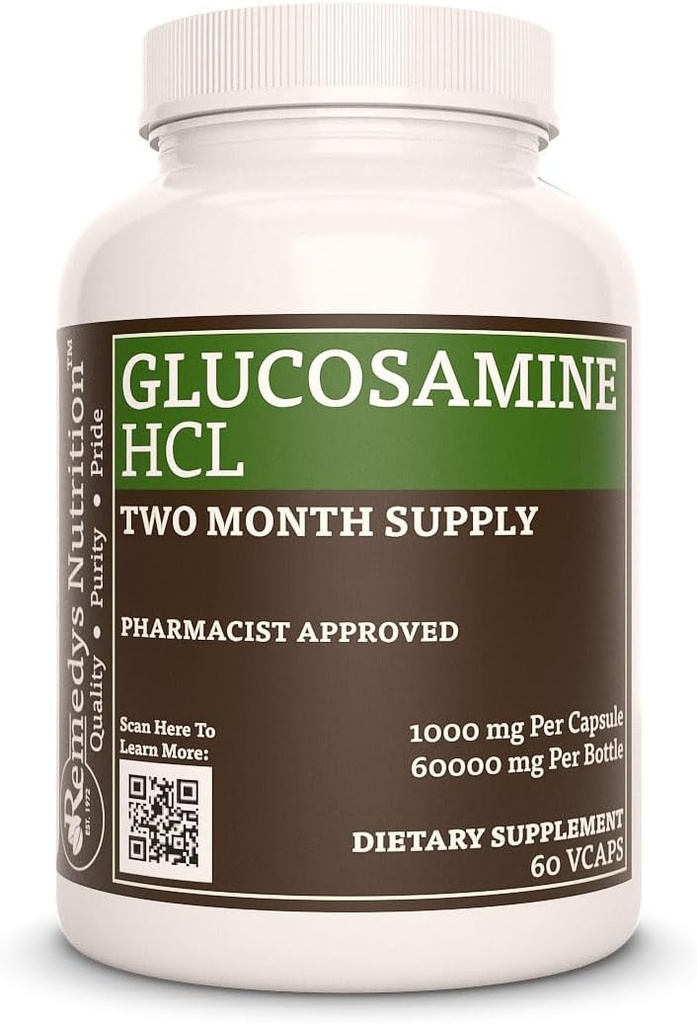 Remedy's Nutrition Glükosamiin HCL | 1000 mg, 60 Vegan Kapsleid Toidulisandi | Kahe kuu pakkumine