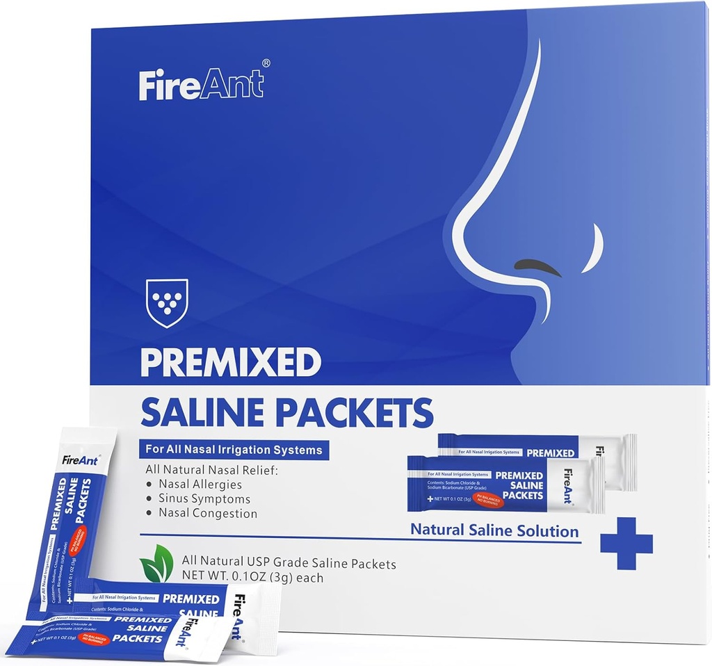 FireAnt soolalahuse paketid Sinus Rinse jaoks, 100 eelsegatud Neti Pot soolapakett Nasali loputamiseks, Sinus Rinse paketid nina niisutussüsteemi jaoks, PH tasakaalustatud - Slate Blue