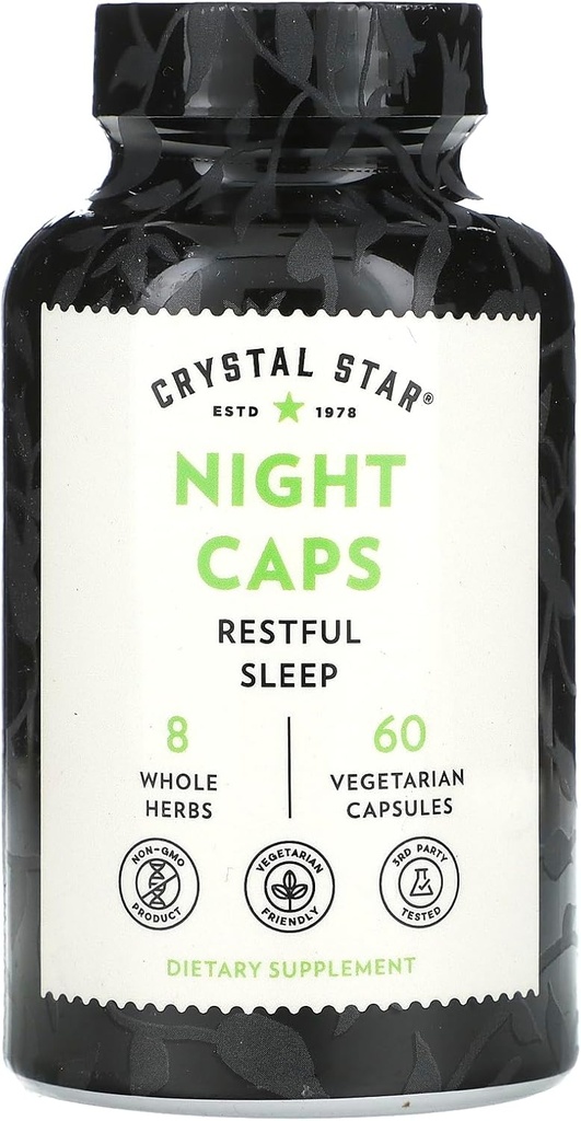 Crystal Star Night Caps Natural Sleep Aid Supplement (60 kapslit) – Taimne Mitte-Habit Forming – Valerian Juur, Kava & Passion Flower – Non-GMO