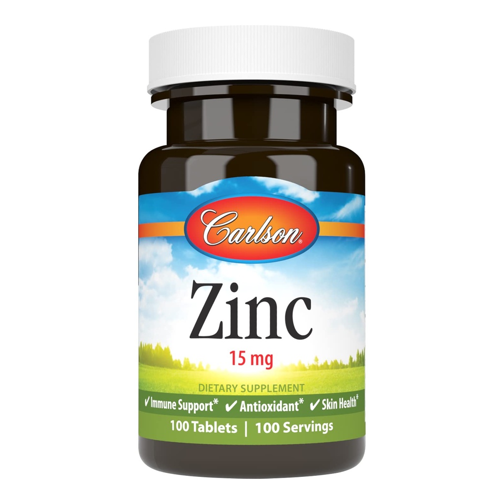 Carlson - tsink, 15 mg , tsinkpreparaat , tsinkglükonaat , immuunsüsteemi tugi ja naha tervis , tsinktabletid , antioksüdant , tsinkkapslid , 100 tabletti