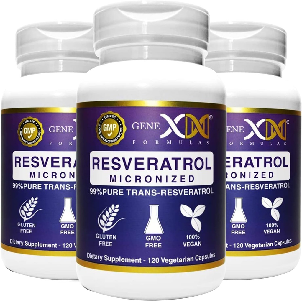 Genex valemid 99% mikroniseeritud trans- resveratrool koos bioperiiniga imendumiseks 1000 mg | puhas orgaaniline farmatseutiline graad Trans- resveratrool kapslid tervislikuks vananemiseks, 120 kapslit (3)