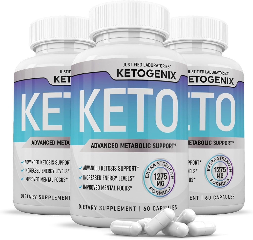 (3 Pack) Ketogenix Keto pillid 1275MG Uus ja täiustatud valem Sisaldab Õunasiidrit Äädikat Ekstra Neitsioliiviõli Pulber Roheline teeleht 180 kapslit