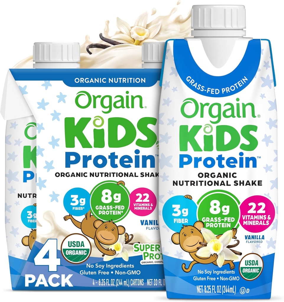 Orgaanilised lapsed Proteiin Toitumine Shake, Vanilla - 8 g valku, 22 vitamiinid ja mineraalid, puuviljad ja köögiviljad, Gluteenivaba, Sojavaba, Mitte-GMO, 8,25 Fl Oz (4. pakk)