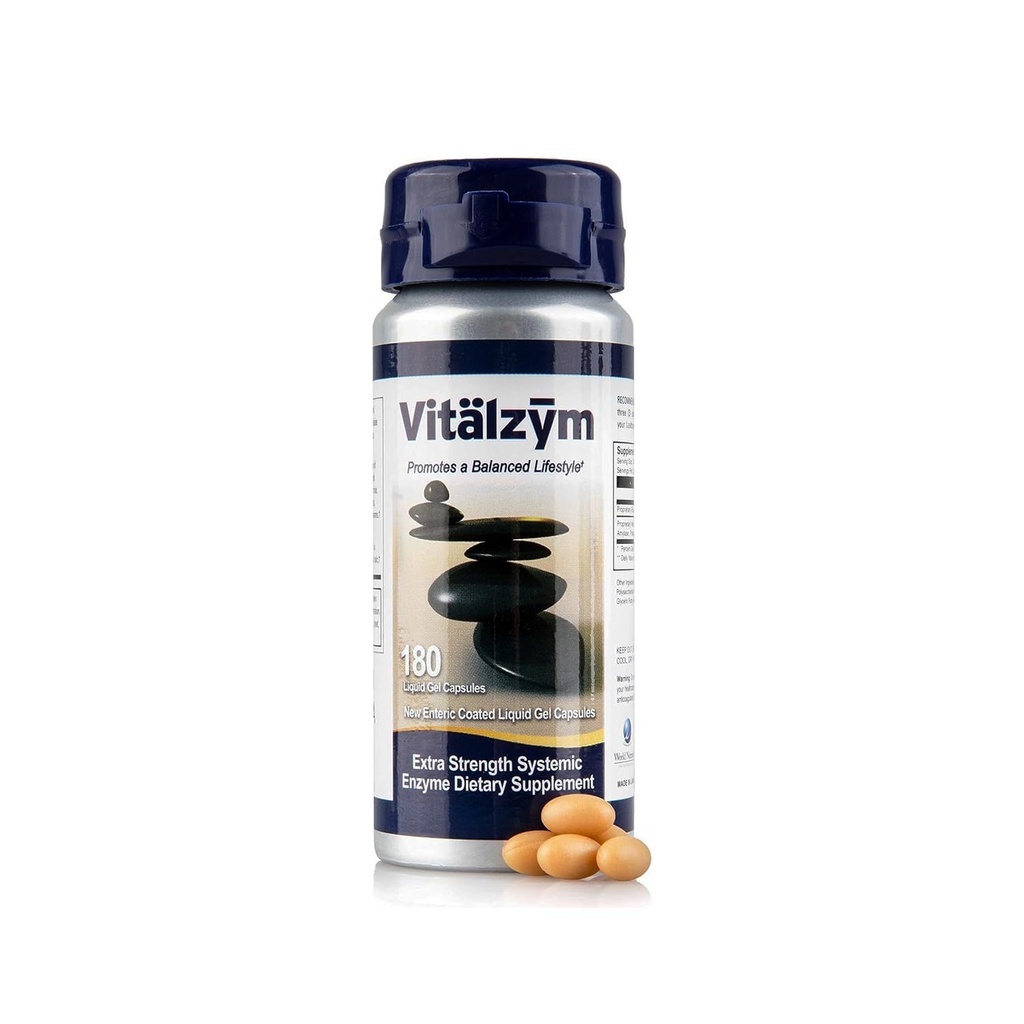 VITÄLZYM Proteolytic Systemic Enzymes Liquid Gel Capsules with Serrapeptase, Immune and Joint Support, Natural Ache Relief Plus Fertility Supplement 180 Capsules