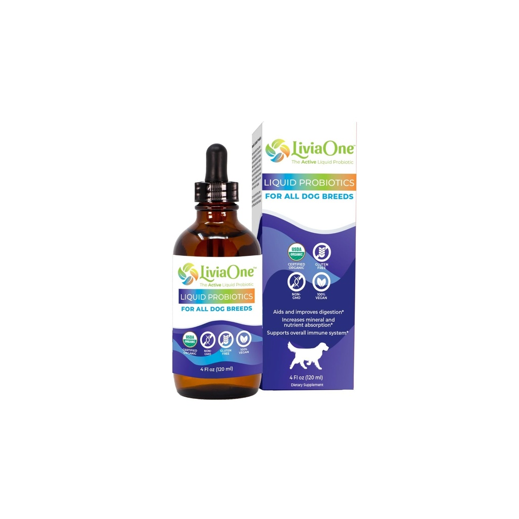 LiviaOne BioLifePet Vedelad probiootikumid koertele, orgaanilised koerte probiootilised toidulisandid, kutsika ja koera lemmiklooma probiootikumid, 4 Fl Oz (1. pakend)