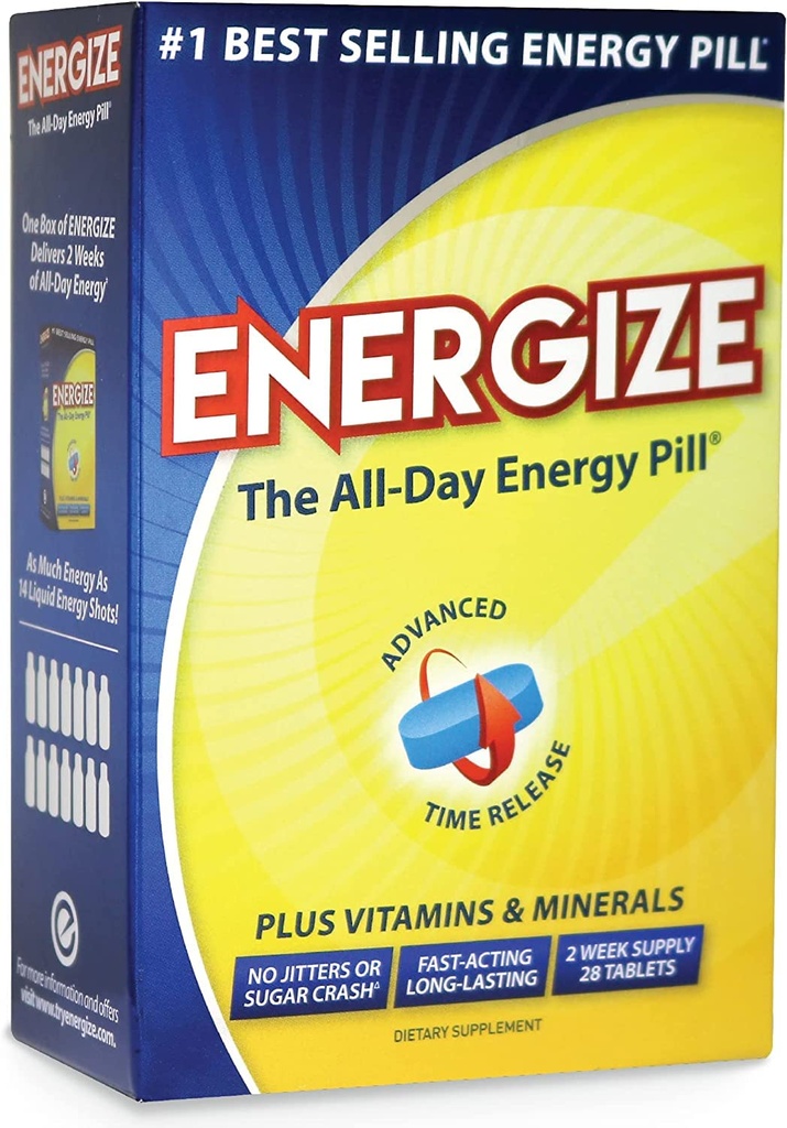 Energize Kofeiini pillid - Kiire tegutsemine Energia pillid - Tervislik fookus aju täiendada - Parem jõudlus, häire ja selgus - Kogu päeva energia, No Jitters, No Crash - 28 Aeg vabastatud tabletid