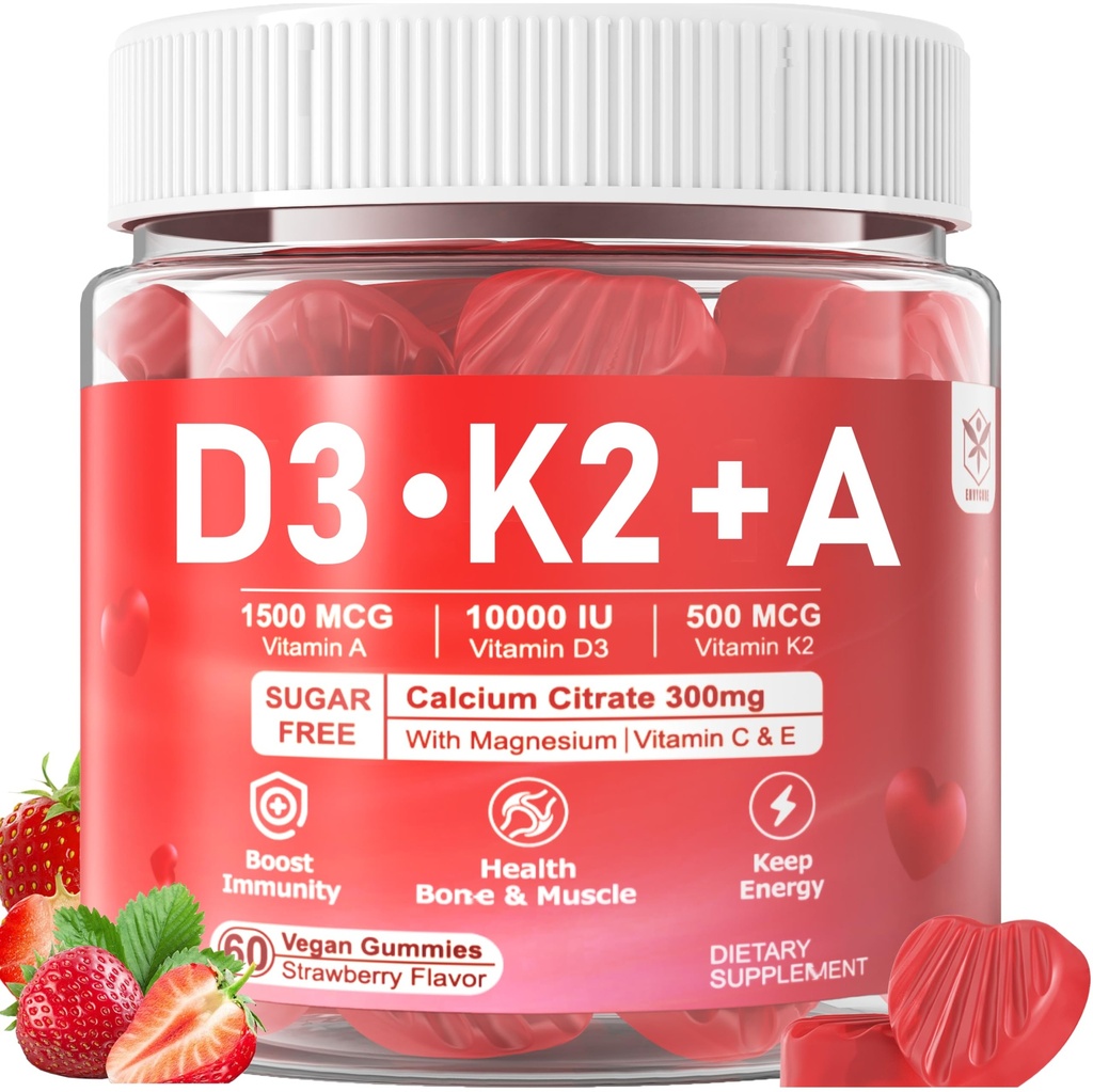 Vitamiin D3 10000iu + K2 MK7 + A kummid kaltsiummagneesium tsink naistele ja meestele, kõrge potentsi ADK vitamiinilisand toetab tervislikku immuunsüsteemi, luu ja nägemise funktsiooni, suhkruvaba 120 Cts
