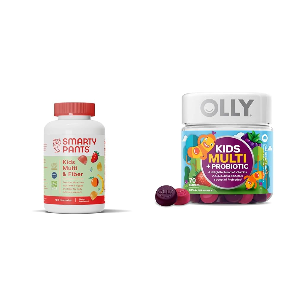 SmartyPants Kids Multivitamiin Gummies ja Fiber Supplement: Omega 3 kalaõli ja OLLY Kids Multivitamiin + probiootiline kummi, seedetrakti ja immuunsüsteemi tugi