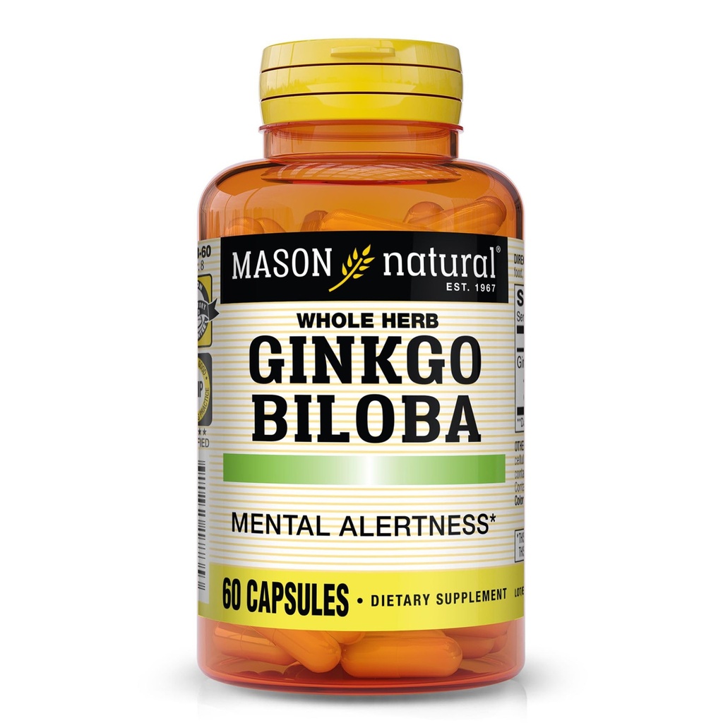 Mason Natural Ginkgo Biloba, 1 kuu pakkumine, aitab parandada vaimset häiret ja toetada optimaalset ajufunktsiooni, 60 kapslit