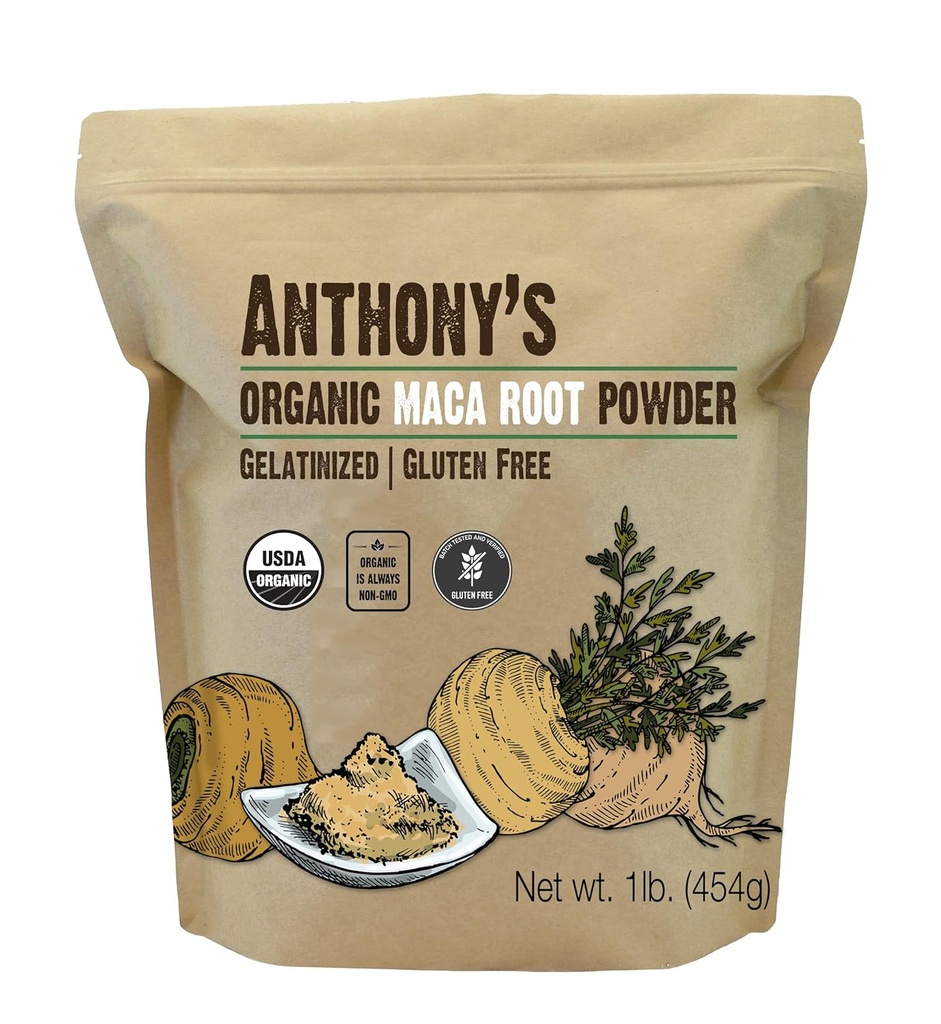 Anthony orgaaniline Maca juurepulber, 1 lb, želatiniseeritud täiustatud biosaadavuse jaoks, gluteenivaba, mitte GMO