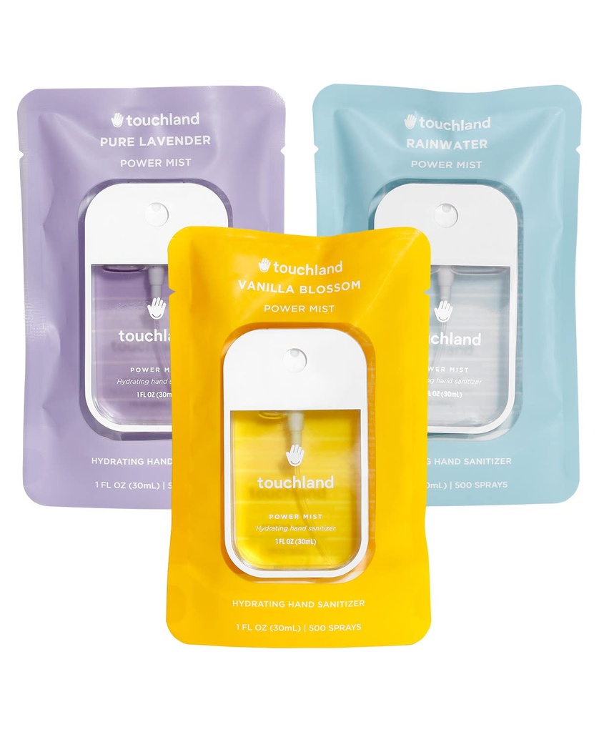 Touchland Power Mist Hydrating Hand Sanitizer Spray, BLOSSOM Trio Set (Lavendel, Vanilla, Rainwater), 1 FL. OZ. Reisi suurus (3. klass)