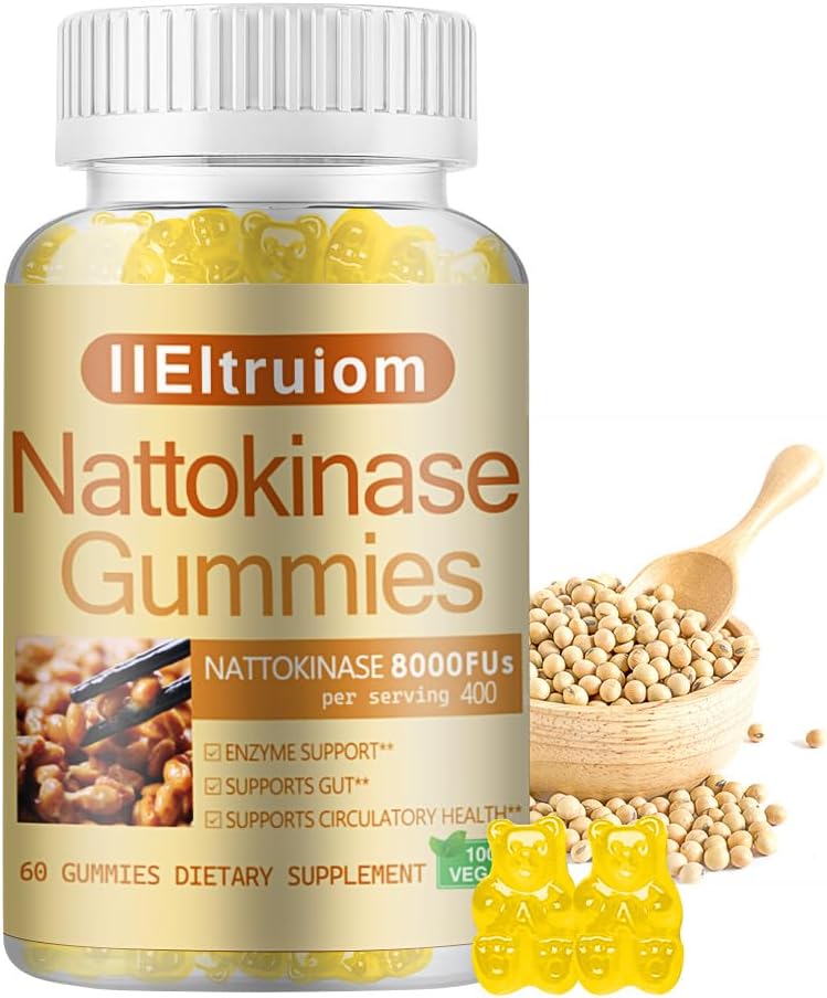 Nattokinaasi täiendus 8000 FU(400mg) Per Serving, Hawthorn & Beet Root Extract, Nattokinase Gummies Traditsiooniline Natto Extract Allikas, 60 Counts