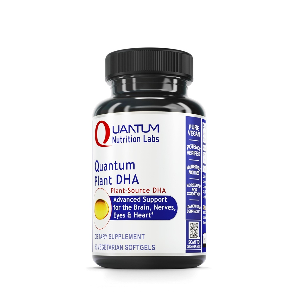 Quantum Nutrition Labs Plant DHA - Non-GMO Vegan DHA koos Omega 3 rasvhapped, vetikate baasil DHA naistele ja meestele, Natural DHA täiendus sobib veganid - 60 Vegetarian Softgel kapslid