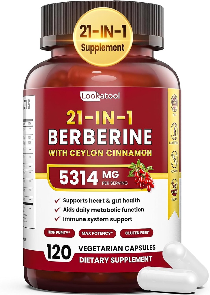 21-in-1 berberiini lisand koos Ceyloni kaneeliga - 1500mg orgaaniline berberiin HCL Fütosoom, 5X kõrgem imendumine ainevahetuse toetamiseks 100 kapslit