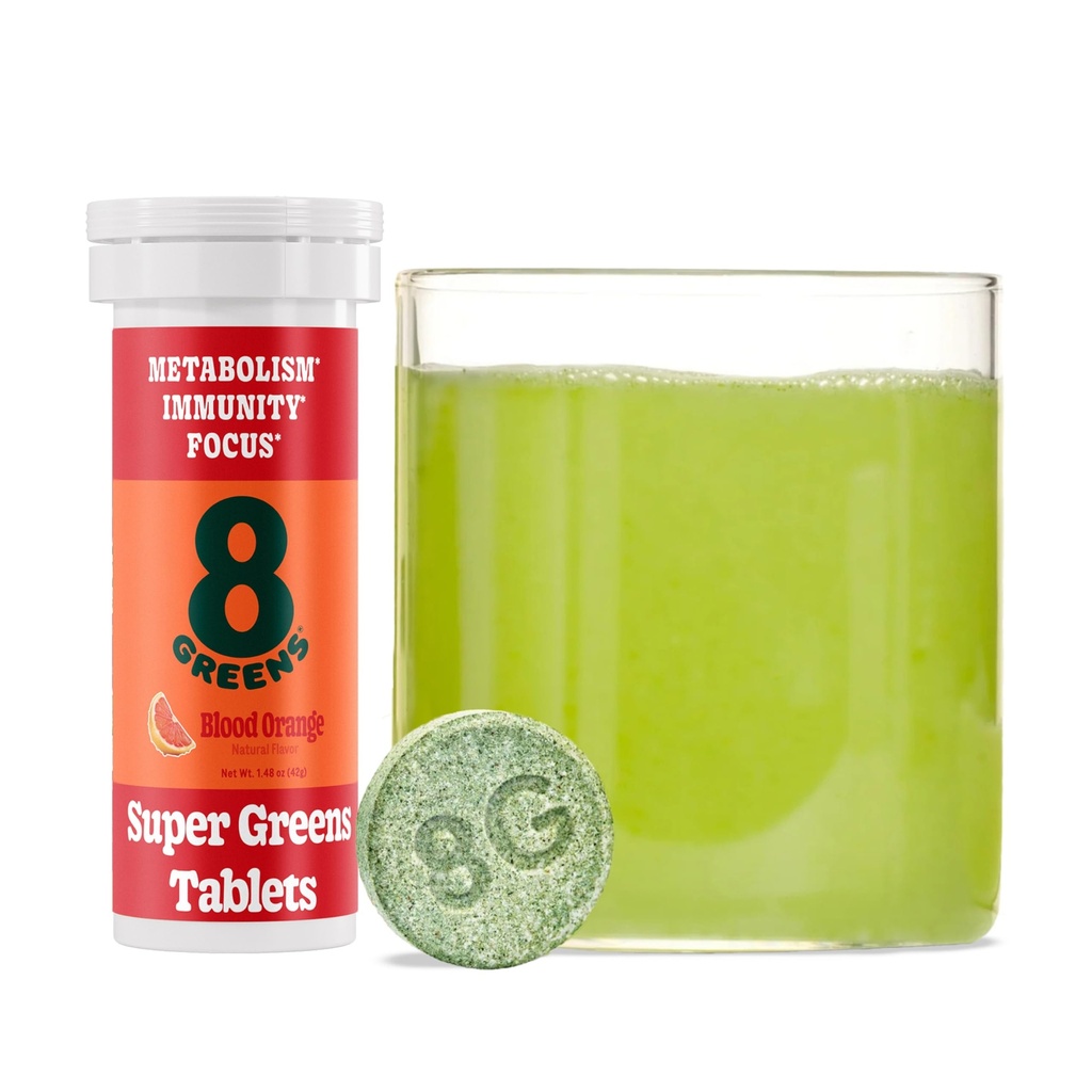 8Greens Supergreens Tablets | Super Greens Pulber Superfood Tablett, Metabolism Immunity & Focus, Daily Greens kihisevad tabletid, Orgaaniline: Aloe Vera, Spirulina, Chlorella, Blood Orange, 10 Servings