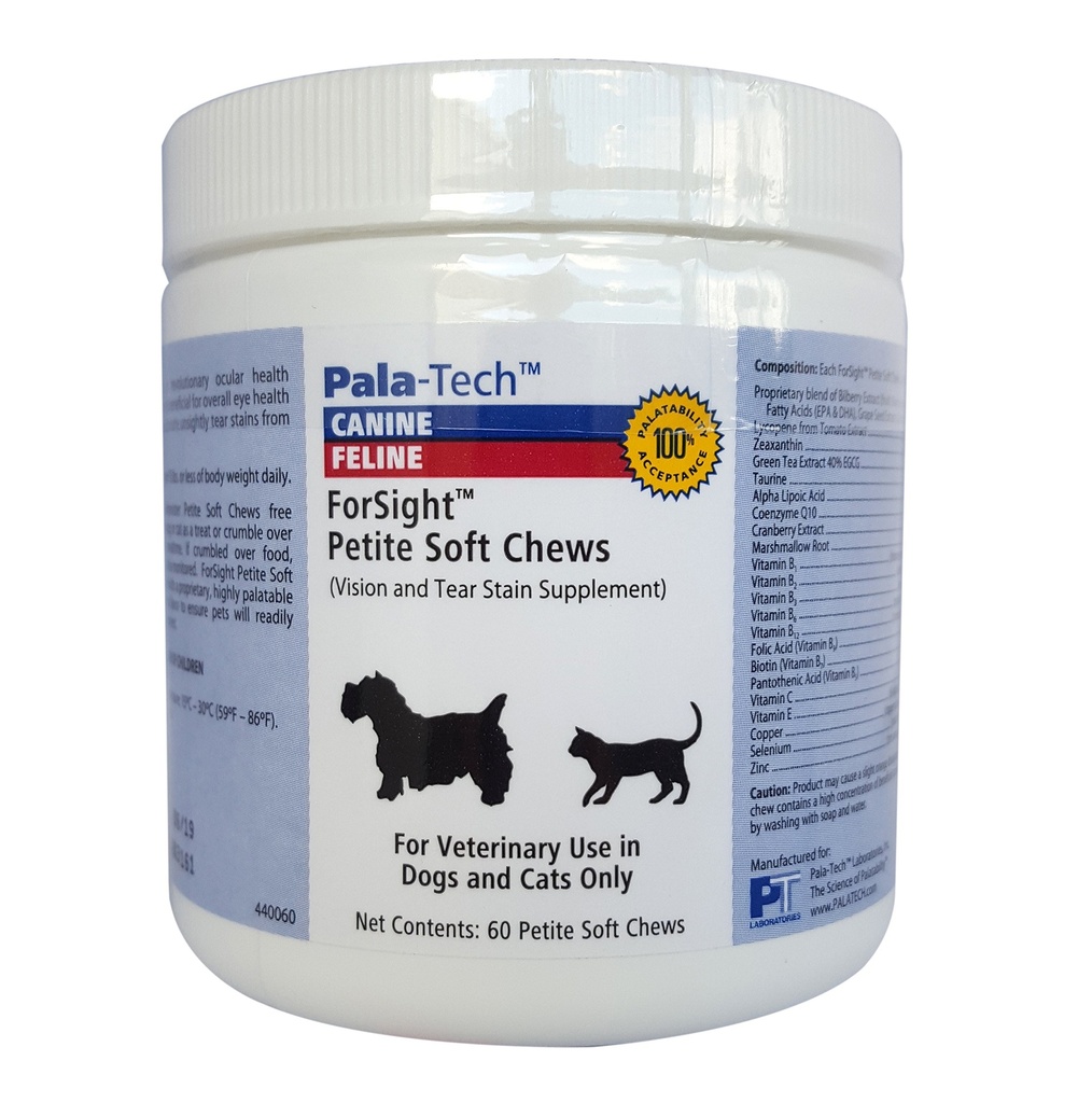 PalaTech Canine/Feline Forsight Petite Soft Chews - Tear Stain Chews for Dogs - Koerte silmade täiendus - toetab silmade tervist - ideaalne kassi ja koera silmainfektsiooni raviks