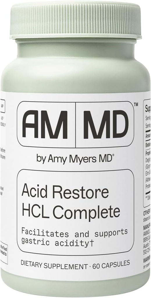 Amy Myers MD Acid Restore with Betaine & HCL - Supplement for Digestive & Sole Health Support - koos Slippery Elm Bark - Non-GMO, Gluteenivaba & Non-Dairy - 60 kapslit (60 Servings)