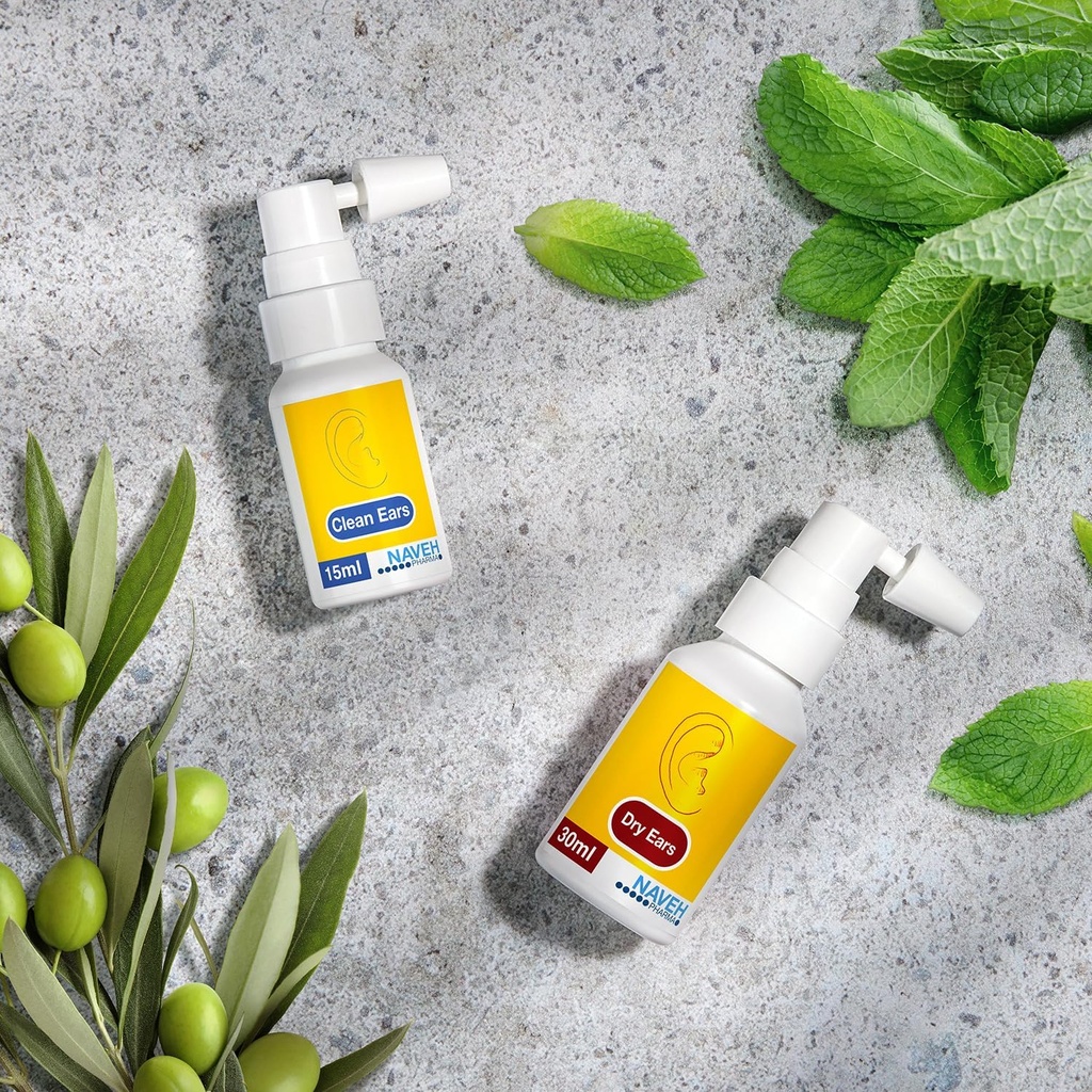 NAVEH PHARMA Puhastab Kõrvavavaha Eemaldamispihustus (0,5 Fl Oz) + NAVEH PHARMA Kuivkõrvapihustus (1 Fl Oz)
