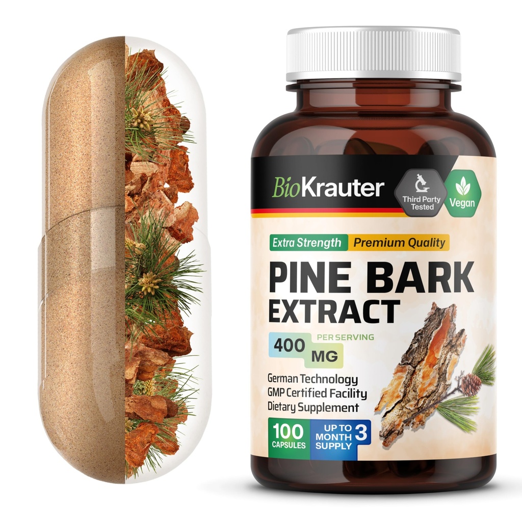 BIO KRAUTER männikoore ekstraktkapslid 400 mg - 100 loend - antioksüdantide lisand - 95% proantotsüanidiinid - männikoore lisand - vegan, täiteaineteta