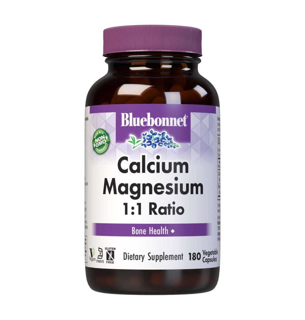 BlueBonnet Calcium Magneesium 1: 1 suhe taimetoitlased kapslid, 180 krahv, valge