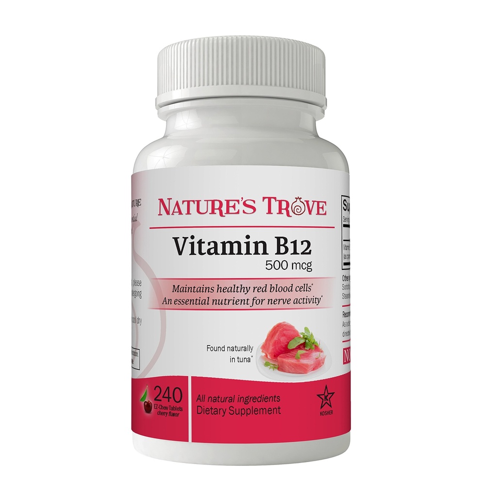 Vitamiin B12 500 mcg Nature's Trove - 240 EZ Chew tabletid Kirsi maitse