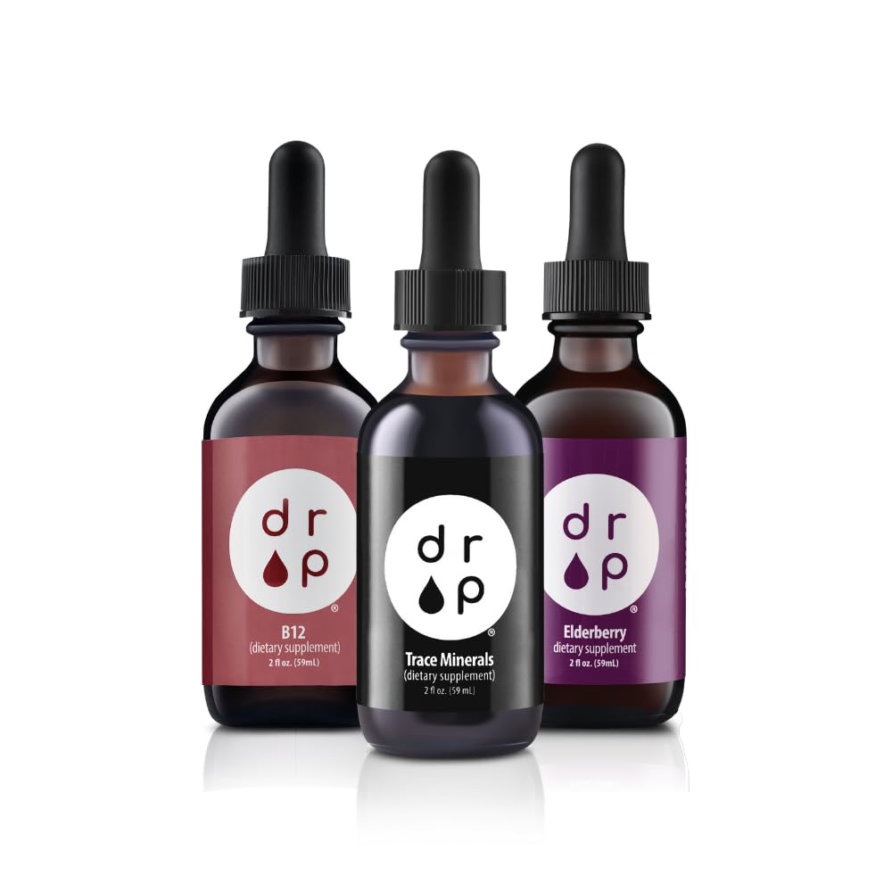 Drop Supplements Organic Trace Mineral tilgad, Elderberry tilgad ja vitamiin B12 tilgad