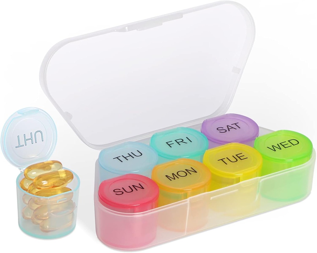 NatureTouch Weekly Pill Organizer , BPA Free Medicine Organizer Rainbow 7 Day Pill Box , Daily Portable Pill Conatainer Pills / Vitamiin / Kalaõli / Lisandid [Viimane versioon]