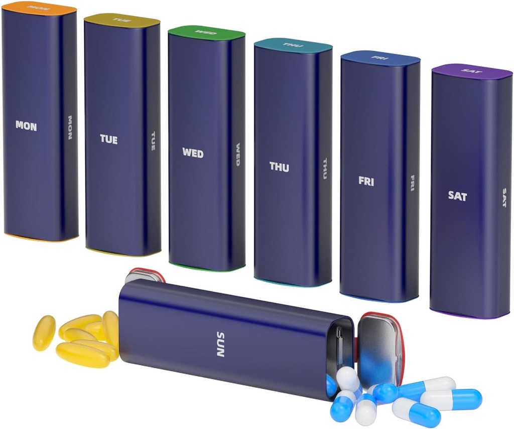 Nädala Pill Organizer 2 korda päevas, KANGYAN Alumiinium Alloy Travel Pill Box 7 päeva, Am Pm kaks korda päevas Pill Case, Pill Hoidja Konteiner Vitamiin, meditsiin, täiendus, kalaõli